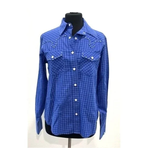 Cruel Girl Long Sleeve Blue White Check Western Shirt M - Picture 1 of 12